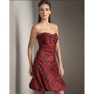 Kay Unger Women's Red Plaid Strapless 100% Silk Cocktail Dress - 8